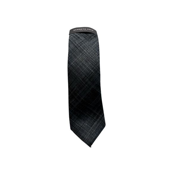 KENNETH COLE Vintage Polyester Necktie Lux Designer Plaid Blue W3‎ L54 NWT (242) - Picture 1 of 5